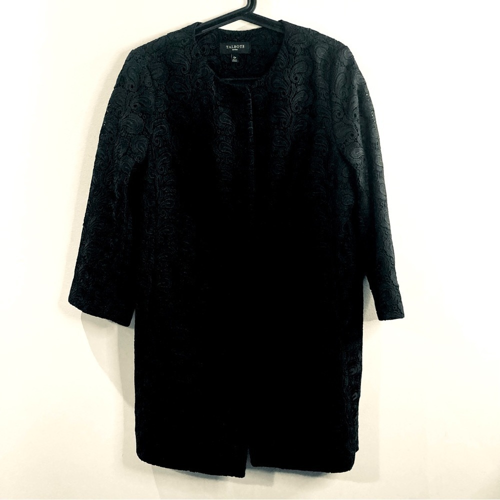 TALBOTS Sz 12 P Brocade Venice Lace Paisley Pattern Knee Length  Overcoat Jacket